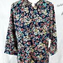 st. john's bay St John’s Bay split crewneck navy ditsy floral cotton blend top size medium NWT Photo 1