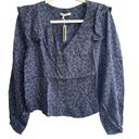 Marine layer NWT  Rory Longsleeve Ruffle Blouse In Blue Cheetah Size Small Photo 2