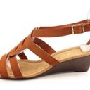 Ralph Lauren  Brown Cognac Suede Leather T-Strap Lydia Wedge Sandals Size 10 Photo 2