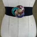 Vintage Women’s 1980’s Wide Stretch Belt With Enameled Buckle S Photo 0