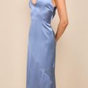 Lulus Pure Elegant Slate Blue Satin Twist Back Maxi Dress Photo 2