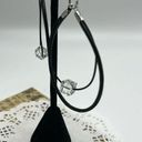 Swavorski Swarovski Crystal Black Two Leather Cord Dangle Earrings-  Handmade NEW Photo 4