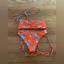 Zaful  Orange Floral Lace Up Bikini Tropical Small Bandeau Top Cheeky Bottom Photo 5