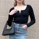 Oak + Fort  Square Neck Sweater Top Ribbed Black Photo 0