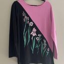 Bob Mackie  Vintage 80s Pink Black Embroidered Floral Long Sleeve Sweater M Photo 0