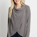 Maurice's  Solid Gray Front Button Asymmetrical Cardigan Size Large NWT Photo 0