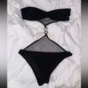 One Piece Black Mesh Cutout  Bikini with Ring Detail Photo 1