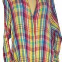 Soft Surroundings  Colorful Fall Plaid Long Sleeve Button Down LightWeight Blouse Photo 6