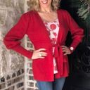 CAbi L //  Red Cabaret Ribbed Wrap Belted Cardigan Sweater Photo 1