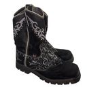 Justin  Western Cowgirl Boots Black Leather Rhinestones Embroidery 8B Square toe Photo 0