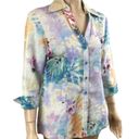 Harvé Benard Harve Bernard Linen Blend Floral Short SLeeve Button Down Shirt Top Size Large Photo 2