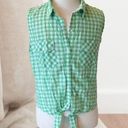 Planet Gold Retro Green Check Top Tie Knot Fits XS S Shirt Photo 2