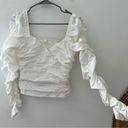 ASTR white ruched long sleeve sweetheart neckline smocked back blouse size small Photo 2