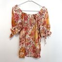 LC Lauren Conrad  Puff Sleeve Square Neck Top Cream Ivory Pink Floral Patchwork S Photo 9