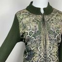 One World  Sweater Jacket XL Full Zip‎ Ribbed Knit Printed Green Long Sleeve Photo 1