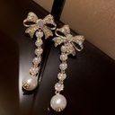 Elegant Bow Pearl Tassel Long Dangle Drop Earrings for Women Gold Photo 1