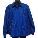 Coldwater Creek  Women's Blue Embroidered LongSleeve 100% Silk Blouse Sz PLarge Photo 4