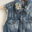 Free People Moody Blue Combo Distressed Denim Crochet Knit Macrame Cargo Vest Photo 6