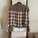 American Eagle brown & cream plaid patchwork button down shirt Photo 3