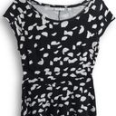 New York And Company  Black White Leaf Print Polka Dot Short Sleeve Mini Dress Photo 1