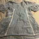 Free People  Sunny Day Striped Embroidered Ruffle Trapeze Mini Dress Blue White Photo 11