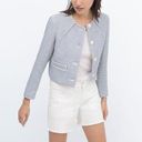 ZARA  Basic Blue Tweed Cotton Striped Cropped Blazer Jacket Size S Photo 0