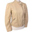 Rebecca Taylor  Womens Lamb Leather Moto Jacket Full Zip Long Sleeve Nude Cream 2 Photo 3