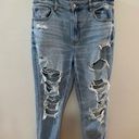 American Eagle Pre-Owned Size 14  Light Blue Heavily Distressed Mom Jeans Photo 0