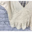 Sim & Sam  Crop Halter Top Beige Linen Blend Puff Sleeve Smocked Size XL Photo 7