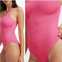 Good American New  Always Fits Hot Shoulder One Piece Swimsuit Barbie Pink Photo 3