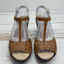 Jbu  Brown Vegan Leather Slingback T Stap Wedge Heel Size 8M Photo 0