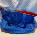 LANCOME Blue With Red Flower Lined Tote Bag Photo 7