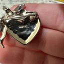 Monet  Gold Tone Brooch Pin Pink Rhinestone Heart Fairy Couple Kissing Fairycore Photo 5