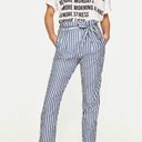 ZARA  Trafaluc Pinstripe Paperbag Woven Trousers Blue and White Size XS Photo 0