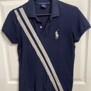 Ralph Lauren Vintage Women’s  Golf Polo Shirt Navy Blue Big Pony Silver Stripes Photo 0