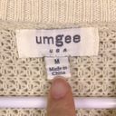 Umgee  Women’s Waffle Knit Fringe Sleeve Hem Detail Mock Neck Cream Sweater Photo 5