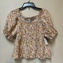 Old Navy  Women’s Puff-Sleeve Square-Neck Orange Floral Babydoll Blouse Medium Photo 0