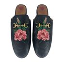 Gucci  Calfskin Flower Embroidered Princetown Slippers Photo 0