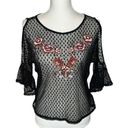 Shyanne  Swiss Dot Mesh Lace Top Blouse Black Embroidered Small Photo 0