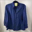 Buttons Elizabeth Mckay Blue Silk Blouse Pintuck Pleated Front Gold  Size 8 Photo 0