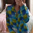 Coldwater Creek Blue And Green Patterned Button Up Blouse Photo 3