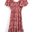 Cleobella  Ashlyn Midi Dress Smocked Floral Metallic Batik Print Pink Women's XS Photo 6