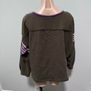 Natural Life  Knitting Trim Oversized Sweater Sweatshirt Olive Green Crochet Boho Photo 4