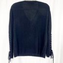 360 Cashmere  Numi Cashmere Lace Up Sleeves Jumper V Neck Sweater: Black Photo 5