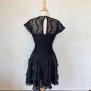 Rhapsody Vintage 80s Solid Black Lace Drop Waist Ruffle Skirt Short Sleeve Cocktail Dress Photo 3