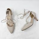 Chase and Chloe [] Nude Faux Suede Pointed Toe Lace Up Kitten Heels Size 9 Photo 5