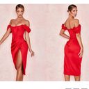 House Of CB  'Loretta' Red Satin Off Shoulder Dress/Size XS NWOT Photo 3