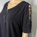 indigo. Always Black Zipper Front Criss Cross 1/2 Sleeve Blouse Size XL Photo 1