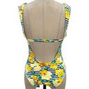 Skye Swimwear SKYE Primavera Yellow Floral Blue & White Striped One Piece Monokini Size Large Photo 5