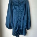 Petal and Pup  Opal Navy Blue Satin Long Balloon Sleeve Wrap Mini Dress 6 Photo 13